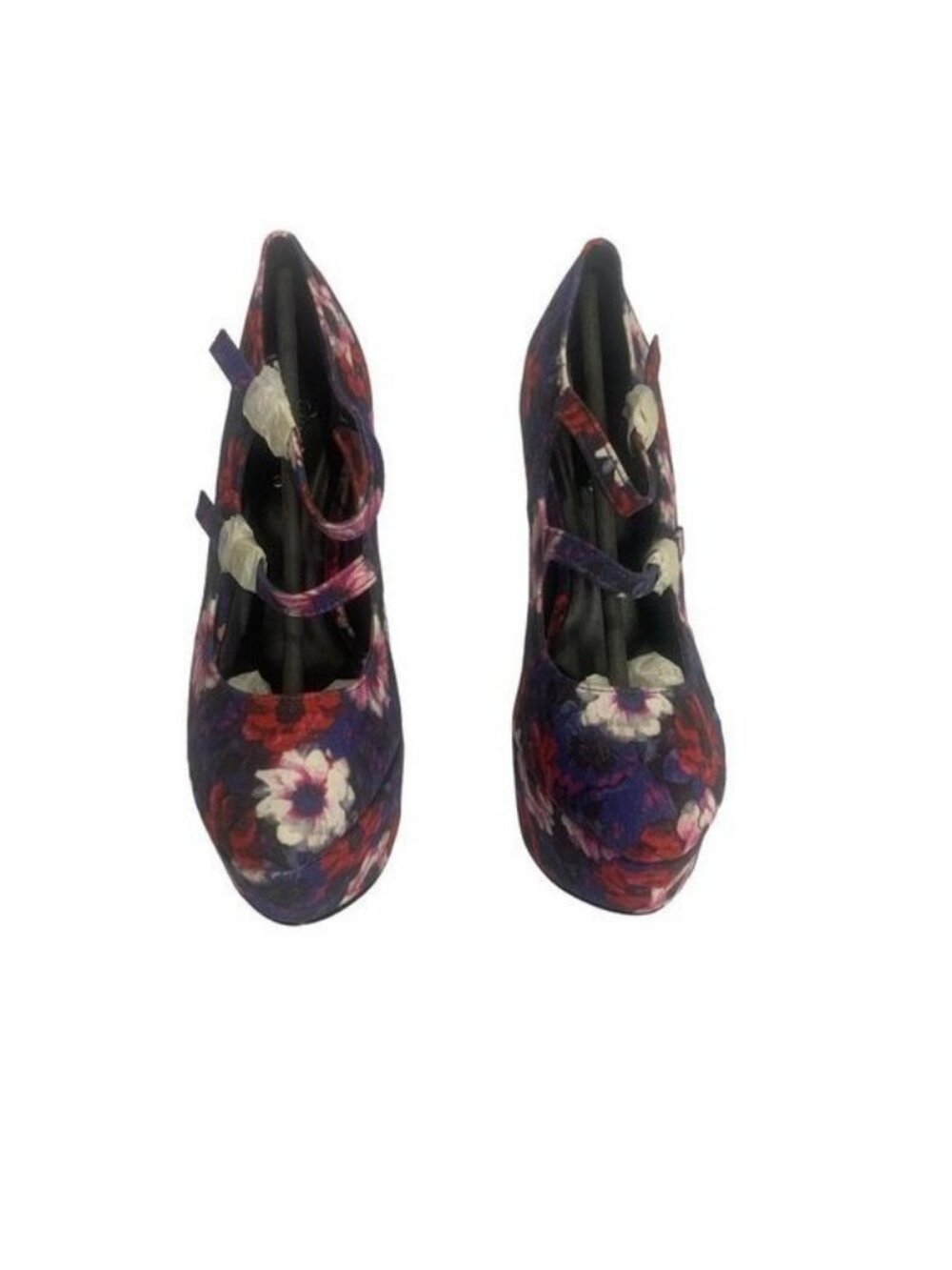 Qupid Penelope-04 Womens Floral Platform Heels Size 6 Blue Suede Strappy Pumps